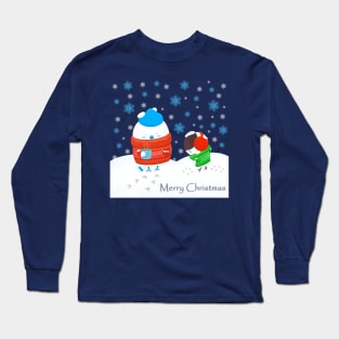 Bluejay and Chickadee on the snow Long Sleeve T-Shirt